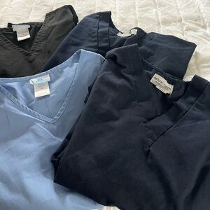 Women Lot of 4 SB size medium M Scrubs blue Black V-Neck scrub Tops nurse